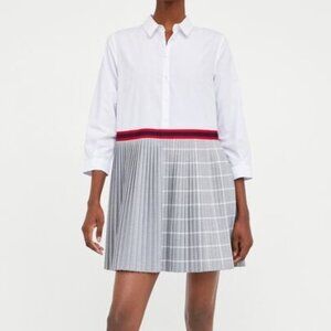 Zara White and Grey Pleated Dress Small